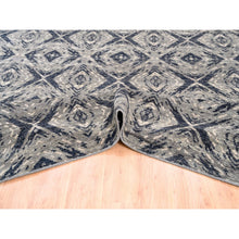 Load image into Gallery viewer, 9&#39;x12&#39; Charcoal Black Supple Collection Modern All Over Square Design Erased Pure Wool Hand Knotted Oriental Rug FWR373200