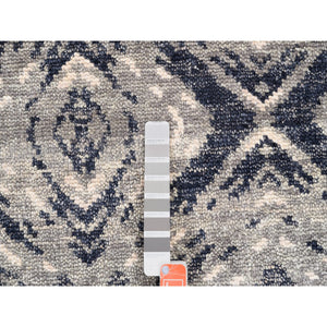9'x12' Charcoal Black Supple Collection Modern All Over Square Design Erased Pure Wool Hand Knotted Oriental Rug FWR373200