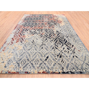 9'x12'1" Silver Gray Supple Collection Erased Mughal Design Hand Knotted Oriental Rug FWR373212