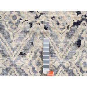 9'x12'1" Silver Gray Supple Collection Erased Mughal Design Hand Knotted Oriental Rug FWR373212