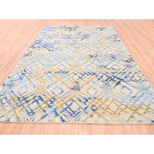 Load image into Gallery viewer, 9&#39;x12&#39; Yellow And Ivory Supple Collection Modern Oceanic Square Design Pure Wool Hand Knotted Oriental Rug FWR373314