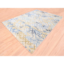 Load image into Gallery viewer, 9&#39;x12&#39; Yellow And Ivory Supple Collection Modern Oceanic Square Design Pure Wool Hand Knotted Oriental Rug FWR373314