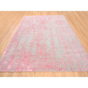 7'10"x10'1" Pink Tone On Tone Wool And Plant Based Silk Erased Transitional Modern Design Jacquard Hand Loomed Oriental Rug FWR373542