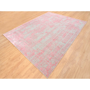 7'10"x10'1" Pink Tone On Tone Wool And Plant Based Silk Erased Transitional Modern Design Jacquard Hand Loomed Oriental Rug FWR373542