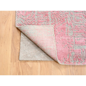 7'10"x10'1" Pink Tone On Tone Wool And Plant Based Silk Erased Transitional Modern Design Jacquard Hand Loomed Oriental Rug FWR373542