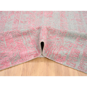 7'10"x10'1" Pink Tone On Tone Wool And Plant Based Silk Erased Transitional Modern Design Jacquard Hand Loomed Oriental Rug FWR373542