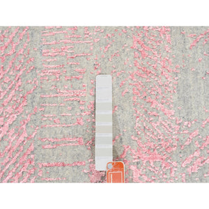 7'10"x10'1" Pink Tone On Tone Wool And Plant Based Silk Erased Transitional Modern Design Jacquard Hand Loomed Oriental Rug FWR373542