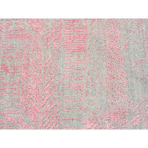 7'10"x10'1" Pink Tone On Tone Wool And Plant Based Silk Erased Transitional Modern Design Jacquard Hand Loomed Oriental Rug FWR373542