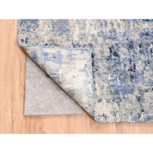 Load image into Gallery viewer, 3&#39;10&quot;x10&#39;3&quot; Blue Abstract With Mosaic Design Wool And Silk Hand Knotted Oriental Runner Rug FWR373560