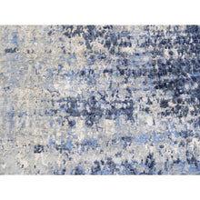 Load image into Gallery viewer, 3&#39;10&quot;x10&#39;3&quot; Blue Abstract With Mosaic Design Wool And Silk Hand Knotted Oriental Runner Rug FWR373560