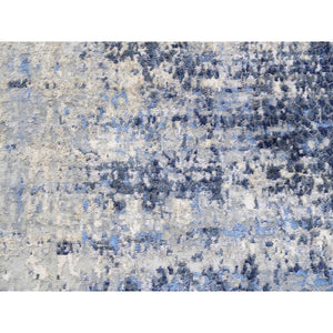 3'10"x10'3" Blue Abstract With Mosaic Design Wool And Silk Hand Knotted Oriental Runner Rug FWR373560