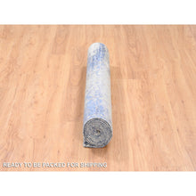 Load image into Gallery viewer, 3&#39;10&quot;x10&#39;3&quot; Blue Abstract With Mosaic Design Wool And Silk Hand Knotted Oriental Runner Rug FWR373560