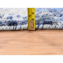 Load image into Gallery viewer, 3&#39;10&quot;x10&#39;3&quot; Blue Abstract With Mosaic Design Wool And Silk Hand Knotted Oriental Runner Rug FWR373560