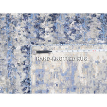Load image into Gallery viewer, 3&#39;10&quot;x10&#39;3&quot; Blue Abstract With Mosaic Design Wool And Silk Hand Knotted Oriental Runner Rug FWR373560
