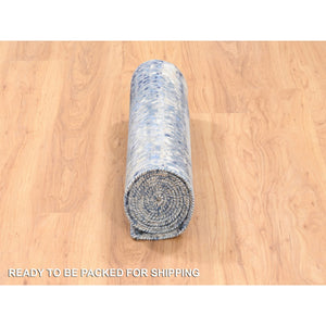 2'5"x10' Blue Abstract With Mosaic Design Wool And Silk Hand Knotted Oriental Runner Rug FWR373572