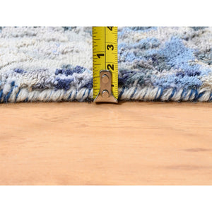 2'5"x10' Blue Abstract With Mosaic Design Wool And Silk Hand Knotted Oriental Runner Rug FWR373572