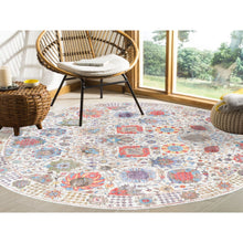 Load image into Gallery viewer, 10&#39;1&quot;x10&#39; Colorful Silk With Textured Wool Tabriz Vase And Flower Design Hand Knotted Oriental Round Rug FWR373632