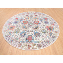 Load image into Gallery viewer, 10&#39;1&quot;x10&#39; Colorful Silk With Textured Wool Tabriz Vase And Flower Design Hand Knotted Oriental Round Rug FWR373632