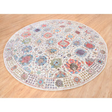Load image into Gallery viewer, 10&#39;1&quot;x10&#39; Colorful Silk With Textured Wool Tabriz Vase And Flower Design Hand Knotted Oriental Round Rug FWR373632