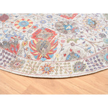 Load image into Gallery viewer, 10&#39;1&quot;x10&#39; Colorful Silk With Textured Wool Tabriz Vase And Flower Design Hand Knotted Oriental Round Rug FWR373632