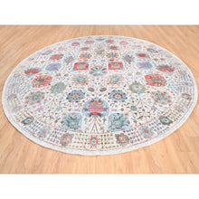Load image into Gallery viewer, 12&#39;2&quot;x12&#39;2&quot; Colorful Silk With Textured Wool Tabriz Vase And Flower Design Hand Knotted Oriental Round Rug FWR373644