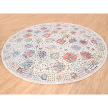 Load image into Gallery viewer, 12&#39;2&quot;x12&#39;2&quot; Colorful Silk With Textured Wool Tabriz Vase And Flower Design Hand Knotted Oriental Round Rug FWR373644