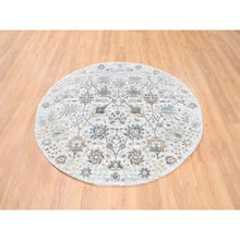 Load image into Gallery viewer, 5&#39;1&quot;x5&#39;1&quot; Round Ivory Silk With Textured Wool Tabriz Vase With Pomegranate Design Hand Knotted Oriental Rug FWR373716