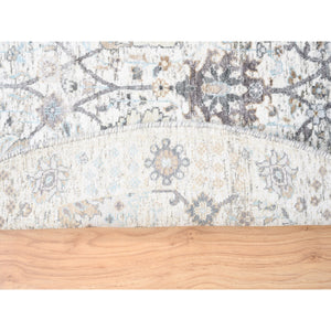 5'1"x5'1" Round Ivory Silk With Textured Wool Tabriz Vase With Pomegranate Design Hand Knotted Oriental Rug FWR373716