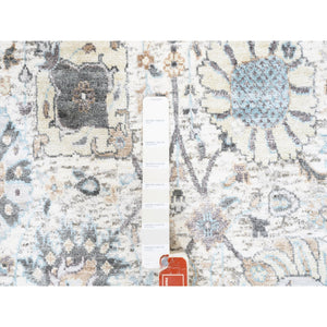 5'1"x5'1" Round Ivory Silk With Textured Wool Tabriz Vase With Pomegranate Design Hand Knotted Oriental Rug FWR373716
