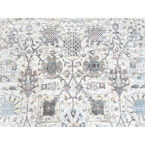 5'1"x5'1" Round Ivory Silk With Textured Wool Tabriz Vase With Pomegranate Design Hand Knotted Oriental Rug FWR373716