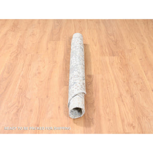 5'1"x5'1" Round Ivory Silk With Textured Wool Tabriz Vase With Pomegranate Design Hand Knotted Oriental Rug FWR373716