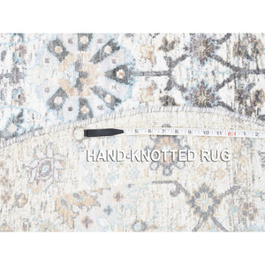5'1"x5'1" Vista White, Wool and Silk, Nain with All Over Flower Design, 250 KPSI, Hand Knotted, Soft Pile, Round, Oriental Rug FWR549378