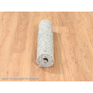 2'5"x6'2" Ivory Silk With Textured Wool Tabriz Vase And Pomegranate Design Hand Knotted Oriental Runner Rug FWR373746