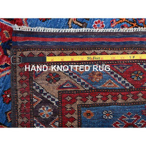 2'8"x9'7" Bayern Blue, Afghan Ersari with Turkish Knot, Caucasian Design Revival, Small Animal Figurines, Vegetable Dyes, Densely Woven, Soft Wool, Hand Knotted, Runner, Oriental Rug Sh622 FWR3732