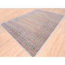 Load image into Gallery viewer, 9&#39;10&quot;x14&#39; Colorful Wool And Sari Silk Sarouk Mir Inspired With Repetitive Boteh Design Hand Knotted Oriental Rug FWR373854