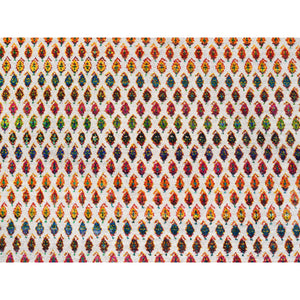 9'10"x14' Colorful Wool And Sari Silk Sarouk Mir Inspired With Repetitive Boteh Design Hand Knotted Oriental Rug FWR373854