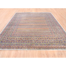 Load image into Gallery viewer, 10&#39;1&quot;x10&#39;1&quot; Colorful Wool And Sari Silk Sarouk Mir Inspired With Multiple Borders Hand Knotted Oriental Square Rug FWR373860