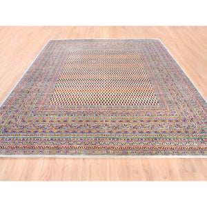 10'1"x10'1" Colorful Wool And Sari Silk Sarouk Mir Inspired With Multiple Borders Hand Knotted Oriental Square Rug FWR373860