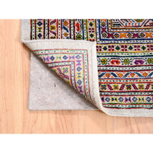 Load image into Gallery viewer, 10&#39;1&quot;x10&#39;1&quot; Colorful Wool And Sari Silk Sarouk Mir Inspired With Multiple Borders Hand Knotted Oriental Square Rug FWR373860