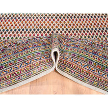 Load image into Gallery viewer, 10&#39;1&quot;x10&#39;1&quot; Colorful Wool And Sari Silk Sarouk Mir Inspired With Multiple Borders Hand Knotted Oriental Square Rug FWR373860