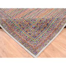 Load image into Gallery viewer, 10&#39;1&quot;x10&#39;1&quot; Colorful Wool And Sari Silk Sarouk Mir Inspired With Multiple Borders Hand Knotted Oriental Square Rug FWR373860