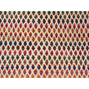 10'1"x10'1" Colorful Wool And Sari Silk Sarouk Mir Inspired With Multiple Borders Hand Knotted Oriental Square Rug FWR373860
