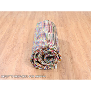 10'1"x10'1" Colorful Wool And Sari Silk Sarouk Mir Inspired With Multiple Borders Hand Knotted Oriental Square Rug FWR373860