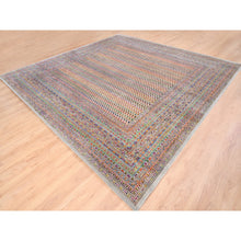 Load image into Gallery viewer, 12&#39;x12&#39; Colorful Wool And Sari Silk Sarouk Mir Inspired With Repetitive Boteh Design Hand Knotted Oriental Square Rug FWR373866