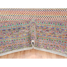 Load image into Gallery viewer, 12&#39;x12&#39; Colorful Wool And Sari Silk Sarouk Mir Inspired With Repetitive Boteh Design Hand Knotted Oriental Square Rug FWR373866
