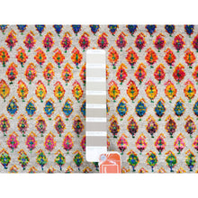 Load image into Gallery viewer, 12&#39;x12&#39; Colorful Wool And Sari Silk Sarouk Mir Inspired With Repetitive Boteh Design Hand Knotted Oriental Square Rug FWR373866