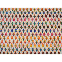 Load image into Gallery viewer, 12&#39;x12&#39; Colorful Wool And Sari Silk Sarouk Mir Inspired With Repetitive Boteh Design Hand Knotted Oriental Square Rug FWR373866