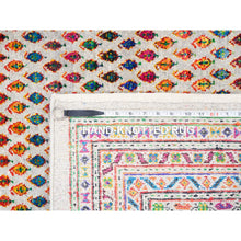 Load image into Gallery viewer, 12&#39;x12&#39; Colorful Wool And Sari Silk Sarouk Mir Inspired With Repetitive Boteh Design Hand Knotted Oriental Square Rug FWR373866