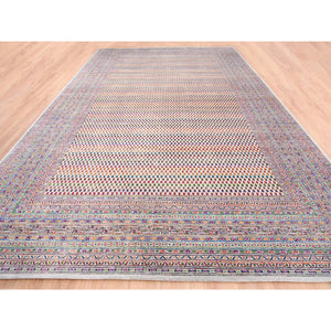 11'7"x18' Oversize Colorful Wool And Sari Silk Sarouk Mir Inspired With Small Repetitive Pattern Hand Knotted Oriental Rug FWR373872
