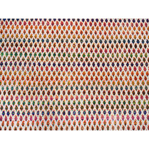 11'7"x18' Oversize Colorful Wool And Sari Silk Sarouk Mir Inspired With Small Repetitive Pattern Hand Knotted Oriental Rug FWR373872